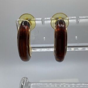 Monet Dark Brown Resin Hoop Earrings with Gold Accents